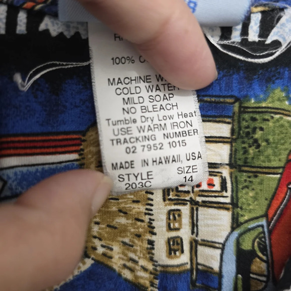 Blue and White Casual Button Down Shirt with Floral Design Boy Size 14 - Picture 6 of 10